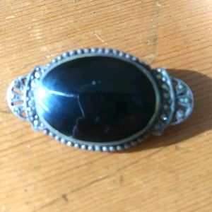 Onyx marcasite 925 Sterling brooch
